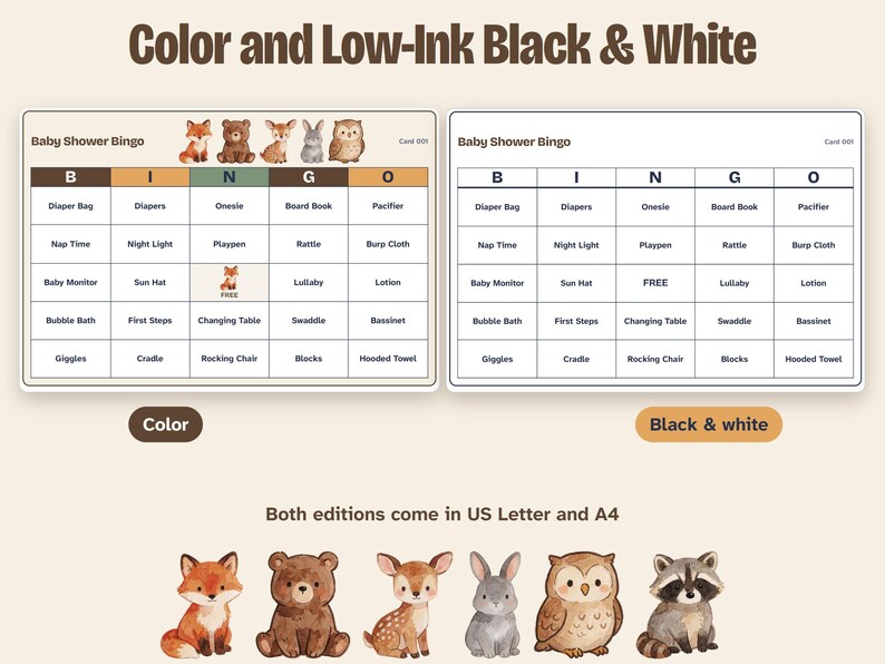 Woodland Baby Shower Bingo, 100 Prefilled Cards and Gift Bingo (Printable) image 5