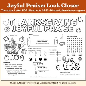 Thanksgiving Bible Activity Placemats Printable, 4 KJV Sunday School Mats image 6