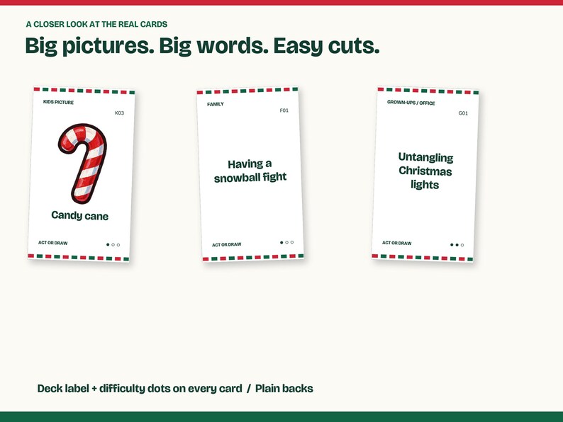 Christmas Charades Printable, Act It or Draw It, 100 Cards in 3 Decks image 3