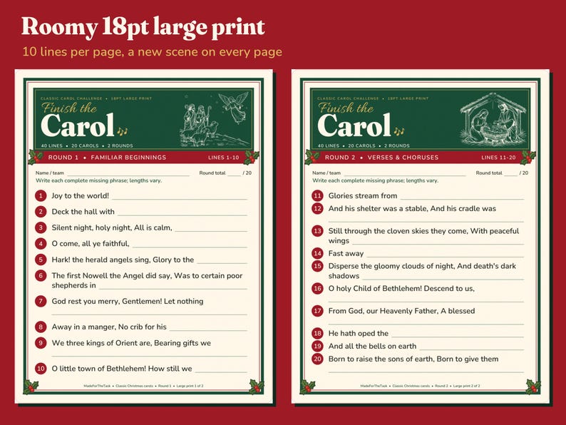 Christmas Finish the Lyrics Game, 40 Clues & Large Print PDF image 3