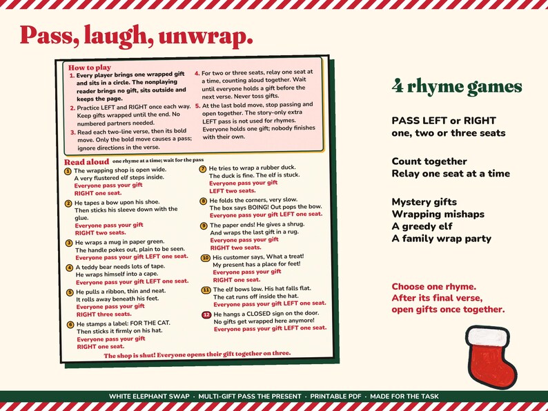 White Elephant Game Printable, No Stealing Christmas Left Right Gift Swap image 4