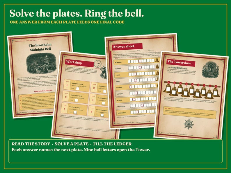 Christmas Puzzle Book for Adults Printable, 9 Connected Adventure Puzzles image 4