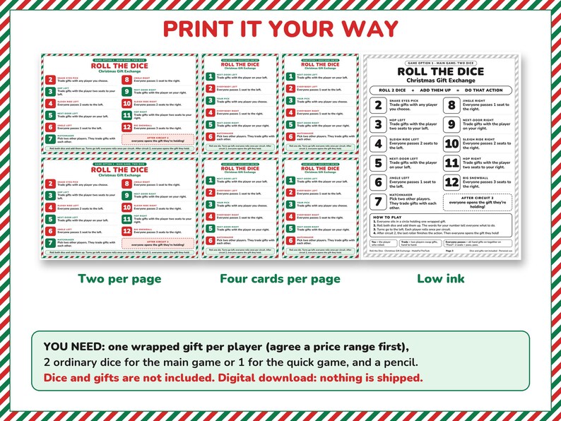 Christmas Gift Exchange Dice Game Printable, 2 Gift Swap Options image 7