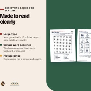 Christmas Games for Seniors, Large Print Bingo & Puzzles (Printable) image 3