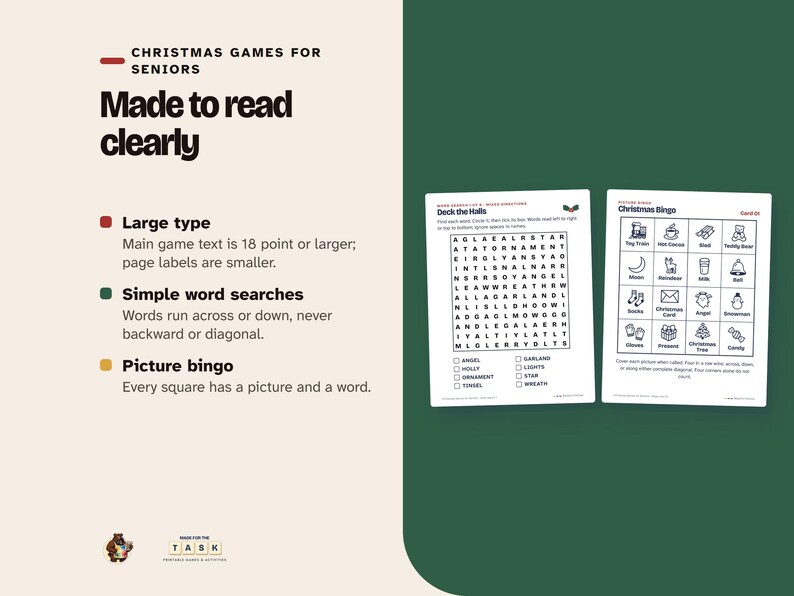 Christmas Games for Seniors, Large Print Bingo & Puzzles (Printable) image 3