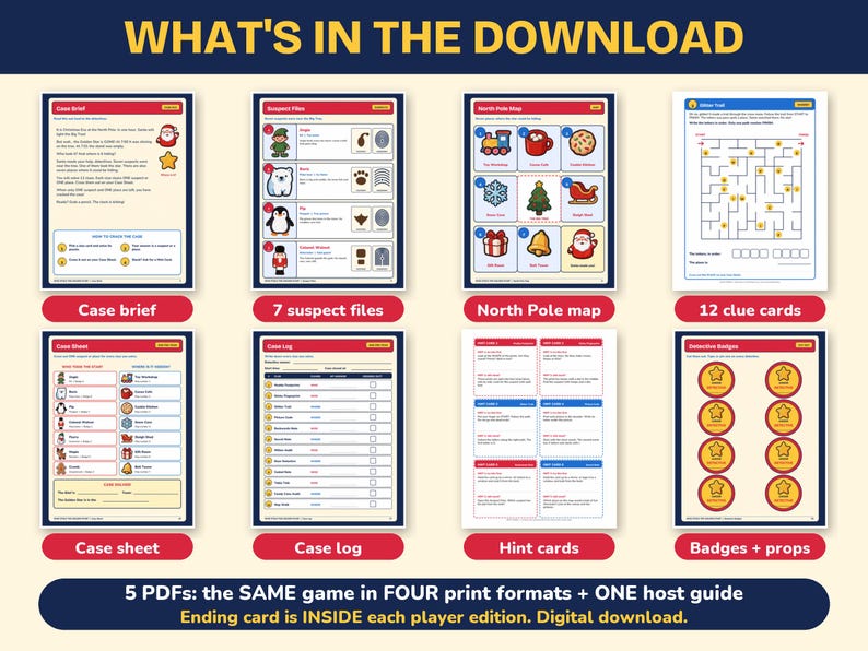 Detective Game for Kids, Christmas Mystery Game Printable, Golden Star image 2