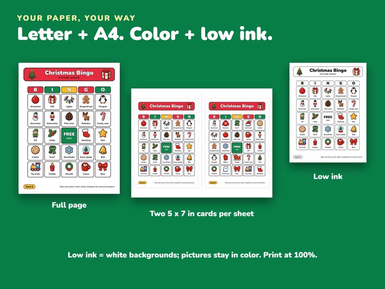 Christmas Bingo Printable for Kids, 50 Bingo Cards and Memory Game image 5