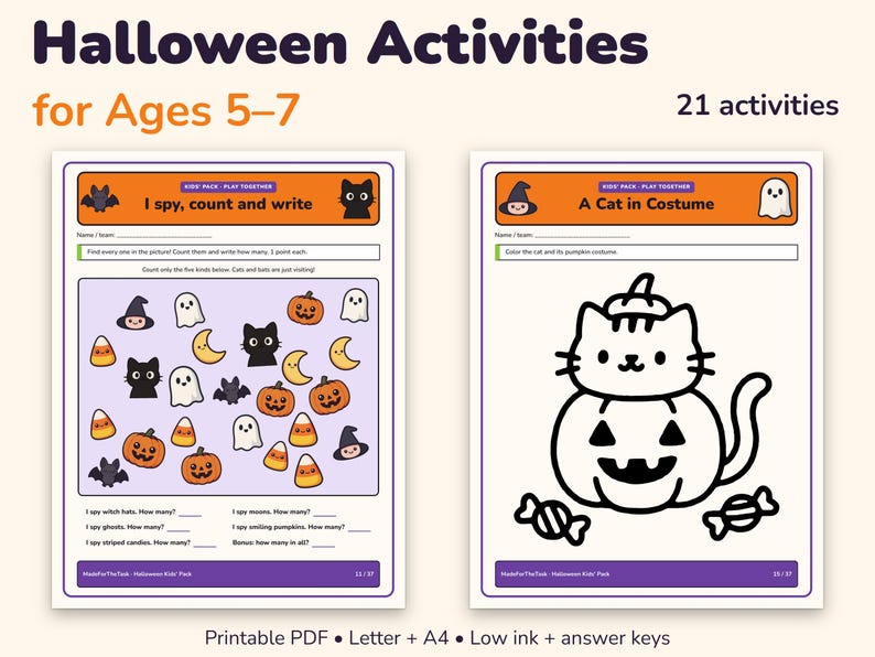 Halloween Activity Pack for Kids Printable, 21 Activities for Ages 5-7 image 1