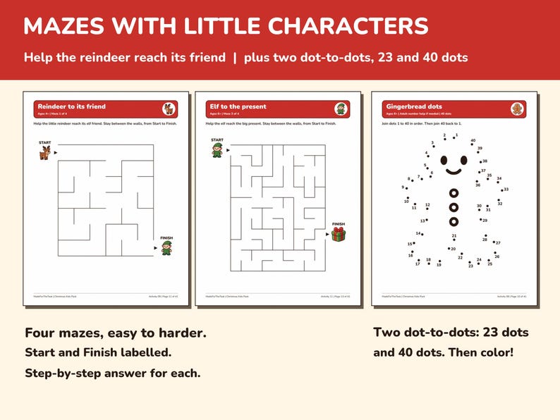 Christmas Activity Pack for Kids Printable, 24 Games and Coloring Pages image 4
