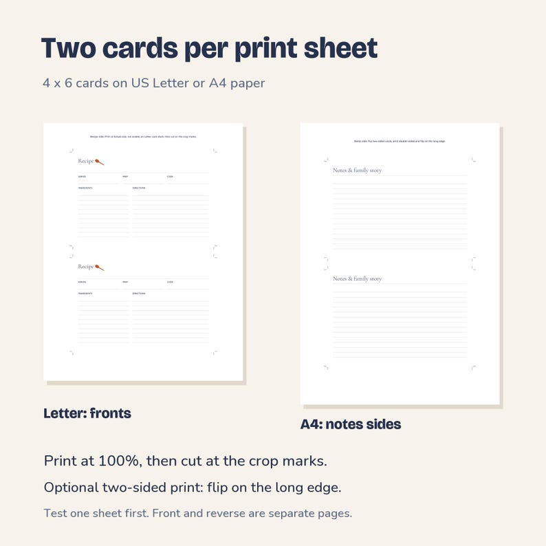 Recipe Card Template, Fillable 3x5, 4x6 and 5x7 PDFs + Print Sheets image 9