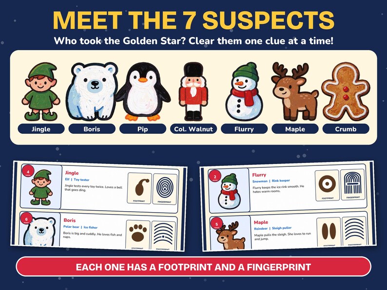 Detective Game for Kids, Christmas Mystery Game Printable, Golden Star image 3