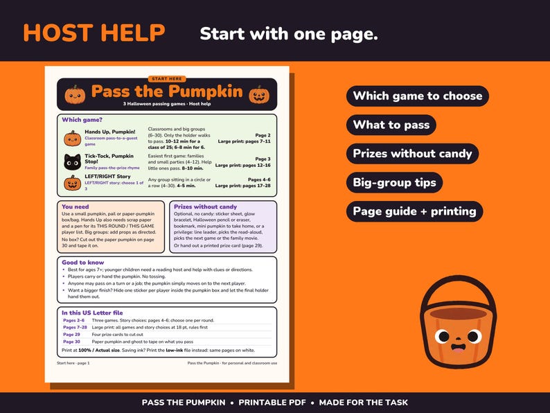 Juego imprimible de Halloween de izquierda a derecha, 3 juegos para pasar la calabaza imagen 6
