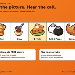 Printbare Thanksgiving Bingo-kaart, 100 afbeeldingen met bingoleiders en markers. afbeelding 3