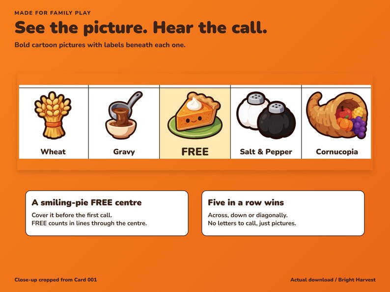 Printbare Thanksgiving Bingo-kaart, 100 afbeeldingen met bingoleiders en markers. afbeelding 3