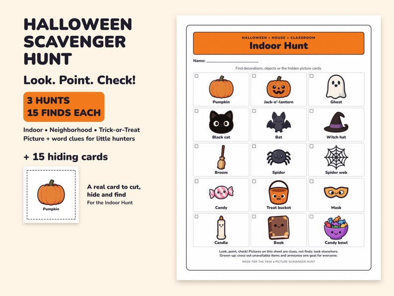 Halloween Scavenger Hunt Printable, 3 Picture Hunts for Kids image 1