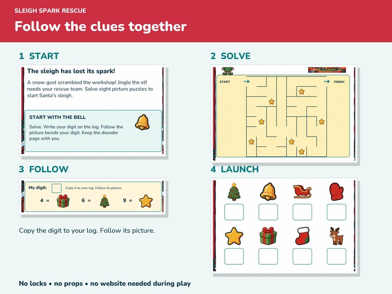 Christmas Escape Room Kids Printable, Sleigh Spark Rescue for Ages 6-10 image 4