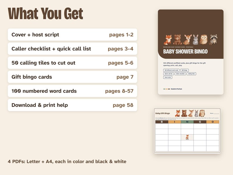 Woodland Baby Shower Bingo, 100 Prefilled Cards and Gift Bingo (Printable) image 7