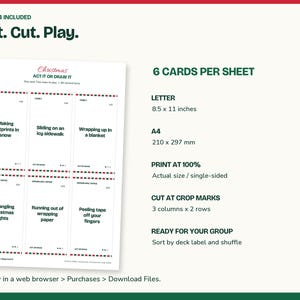 Christmas Charades Printable, Act It or Draw It, 100 Cards in 3 Decks image 7