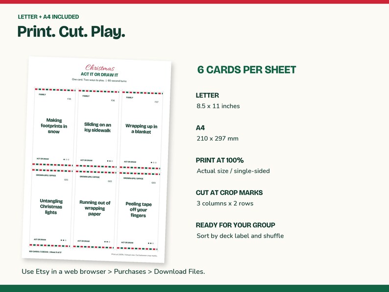 Christmas Charades Printable, Act It or Draw It, 100 Cards in 3 Decks image 7
