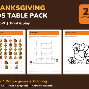 Thanksgiving Activity Pack for Kids Printable, 20 Games and Coloring Pages image 1