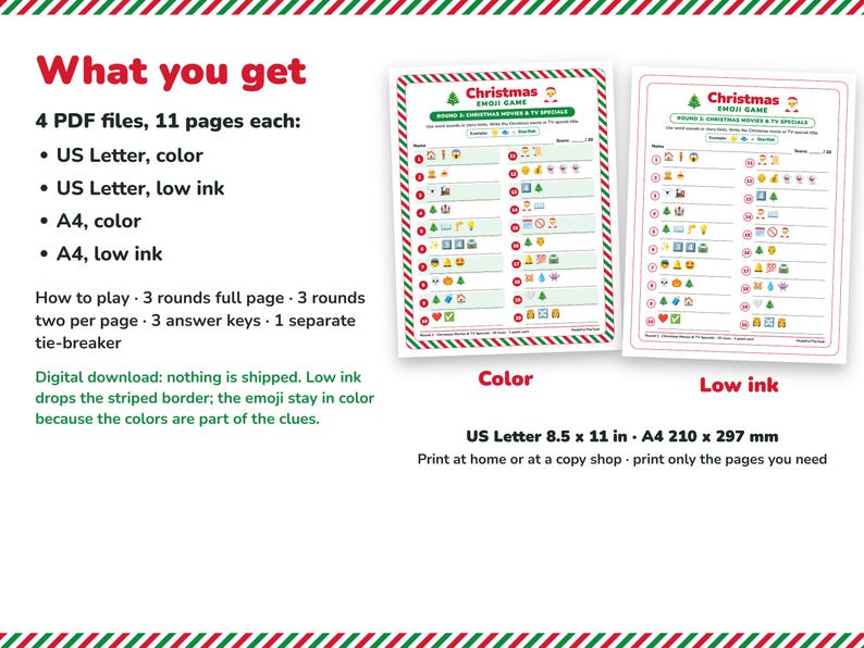 Christmas Emoji Game Printable, 3 Rounds, 60 Clues + Tie-Breaker image 7