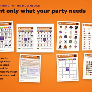 Bingo di Halloween con immagini stampabili, 50 cartelle per bambini e gioco di memoria immagine 2