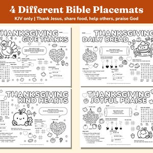 Thanksgiving Bible Activity Placemats Printable, 4 KJV Sunday School Mats image 2