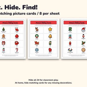 Chasse au trésor de Noël à imprimer, 3 chasses aux images pour enfants avec 24 cartes image 4