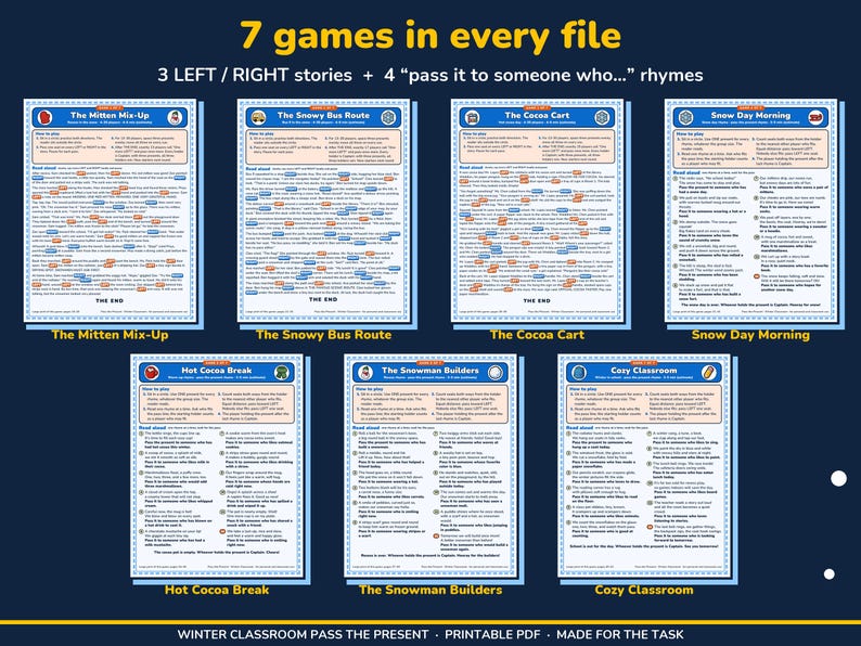 Winter Classroom Left Right Game Printable, Pass the Present for Kids image 2