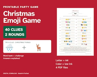 Christmas Emoji Game Printable, 40 Clues with Answers