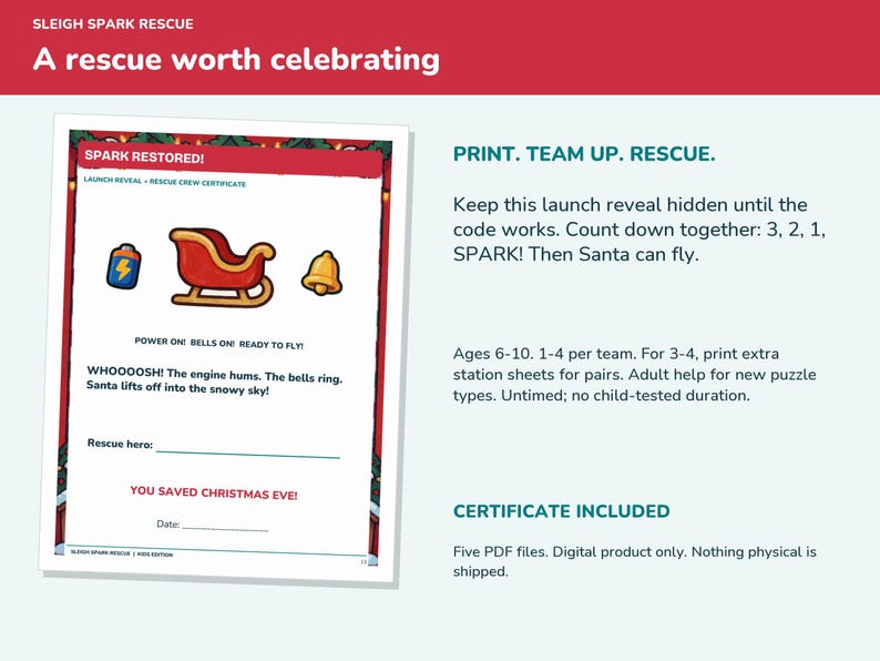 Christmas Escape Room Kids Printable, Sleigh Spark Rescue for Ages 6-10 image 7