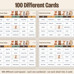 Woodland Baby Shower Bingo, 100 Prefilled Cards and Gift Bingo (Printable) image 4