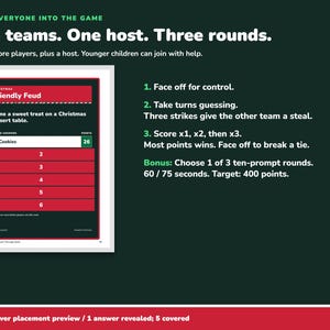 Christmas Friendly Feud Game Printable, 100 Cards for Family Teams image 4
