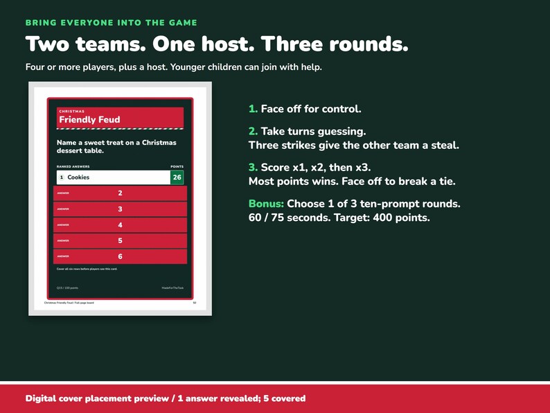 Christmas Friendly Feud Game Printable, 100 Cards for Family Teams image 4