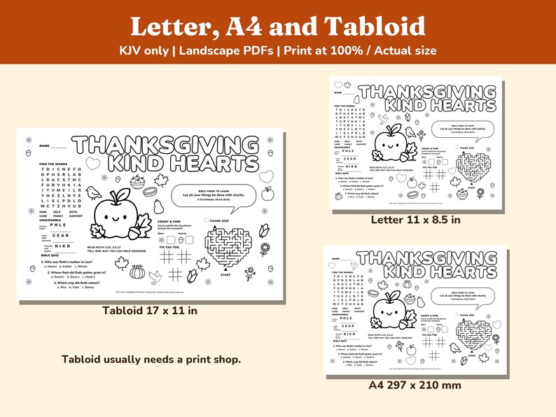Thanksgiving Bible Activity Placemats Printable, 4 KJV Sunday School Mats image 5