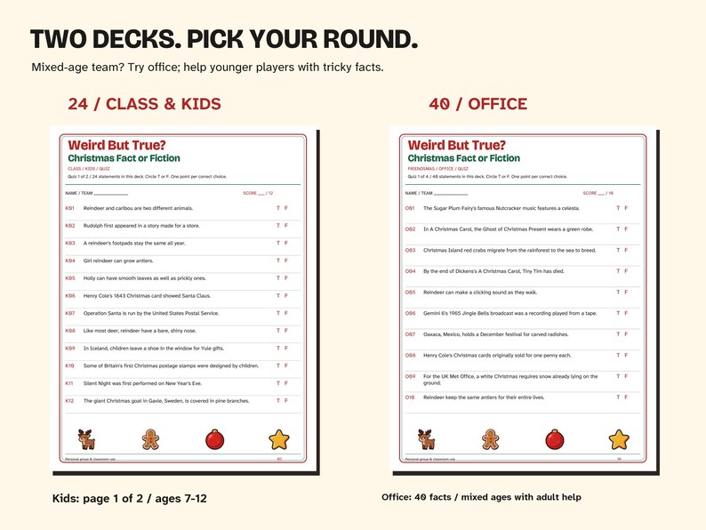 Christmas True or False Game Printable, 2 Fun Fact Decks image 2