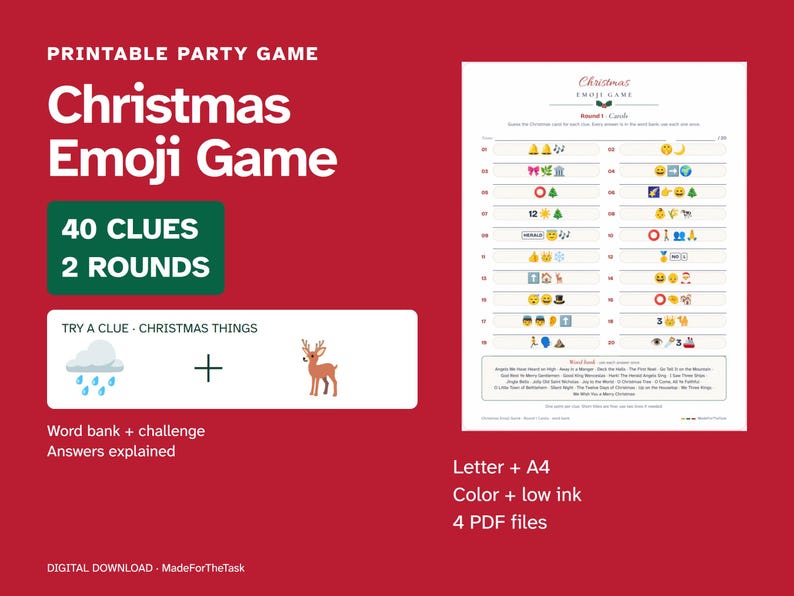 Christmas Emoji Game, 40 Clues with Answers (Printable) image 1