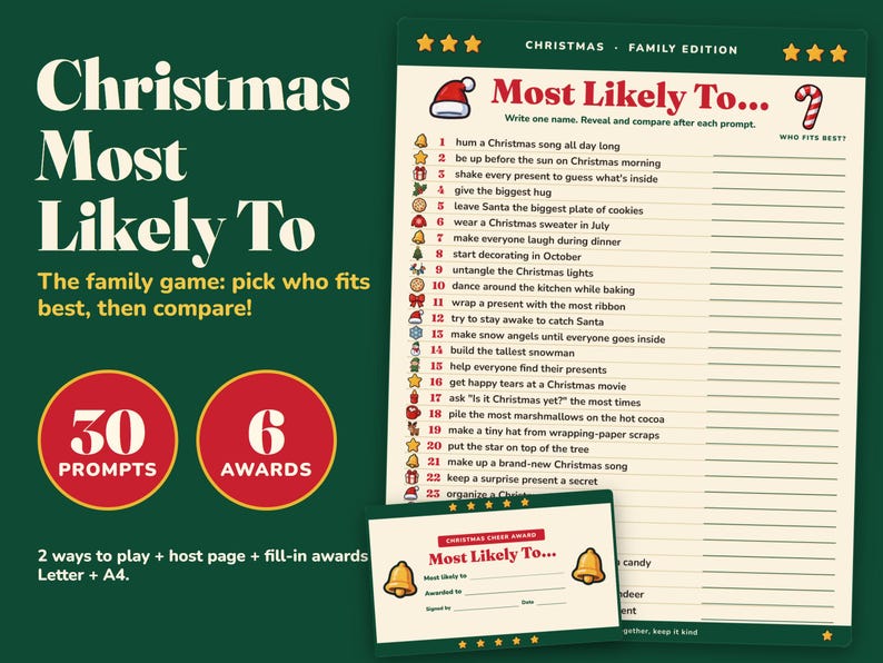 Christmas Most Likely To Game for Kids, Printable Family Party Game image 1