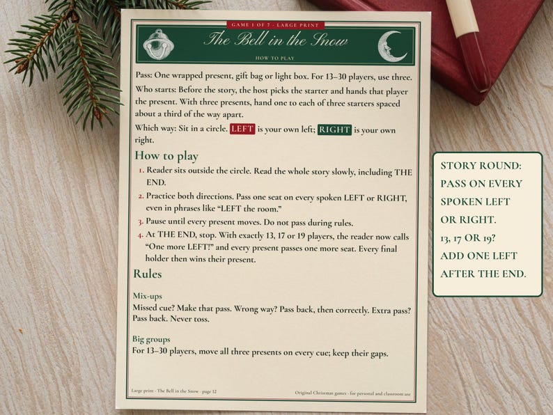 Christmas Pass the Present Game Printable, 7 Left Right & Rhyme Games image 3