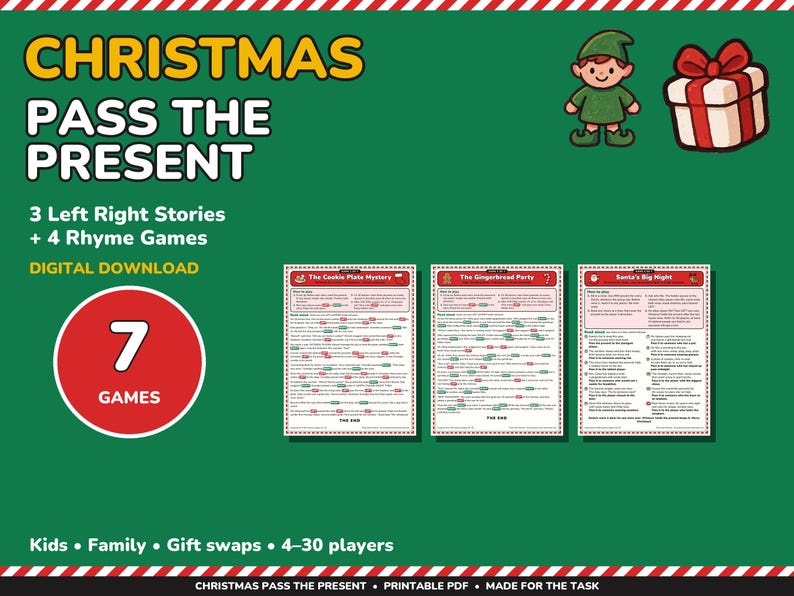 Christmas Pass the Present Game Printable, Left Right Stories and Rhymes image 1