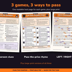 Juego imprimible de Halloween de izquierda a derecha, 3 juegos para pasar la calabaza imagen 2