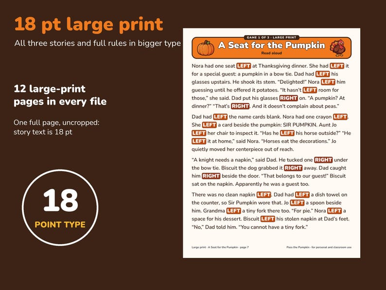 Thanksgiving Left Right Game Printable PDF, 3 Pass the Pumpkin Stories image 4