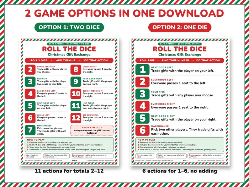 Christmas Gift Exchange Dice Game Printable, 2 Gift Swap Options image 3