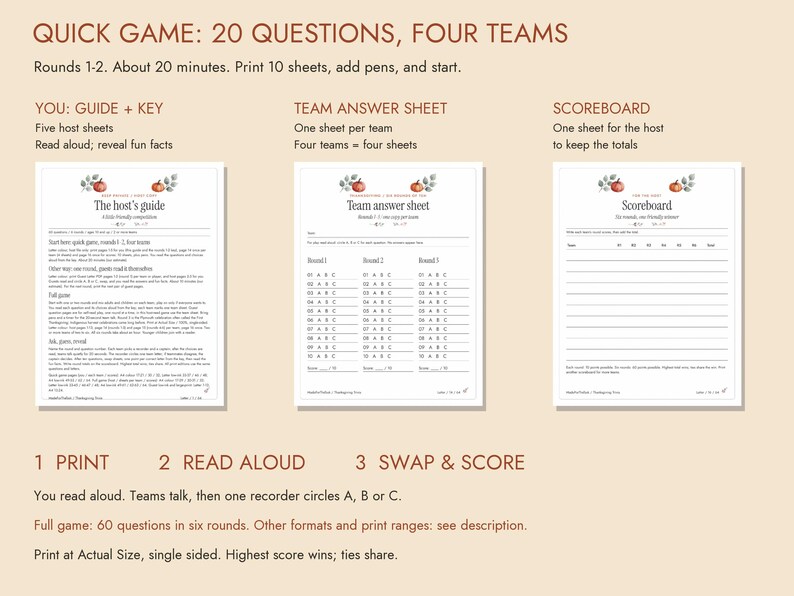Thanksgiving Trivia Printable, 60 Questions with Answer Key image 4