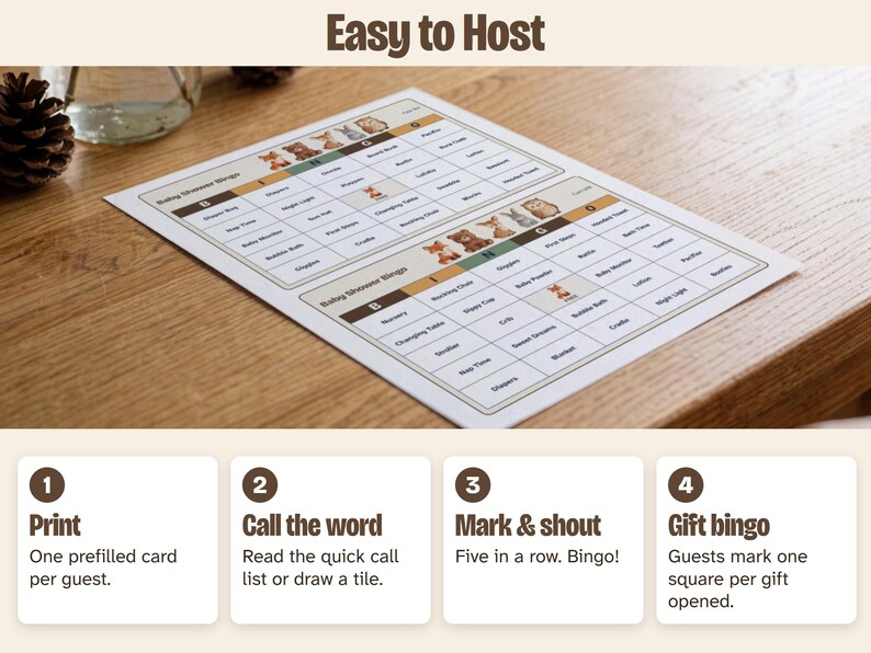 Woodland Baby Shower Bingo, 100 Prefilled Cards and Gift Bingo (Printable) image 6