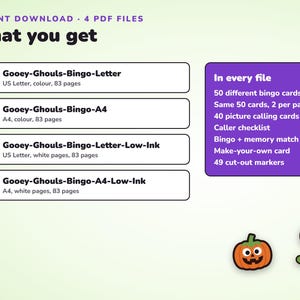 Halloween Picture Bingo Printable, 50 Gooey Ghouls Boards for Kids image 7