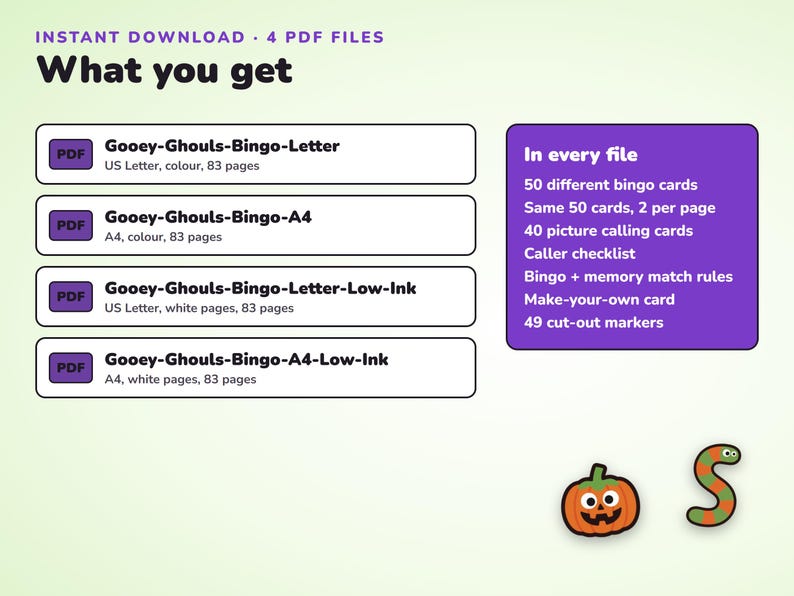 Halloween Picture Bingo Printable, 50 Gooey Ghouls Boards for Kids image 7