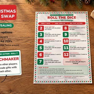 Christmas Gift Exchange Dice Game Printable, 2 Gift Swap Options image 1