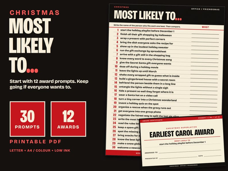 Christmas Most Likely To Game Printable, Office Party and Friendsmas image 1