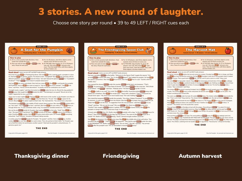 Thanksgiving Left Right Game Printable PDF, 3 Pass the Pumpkin Stories image 2
